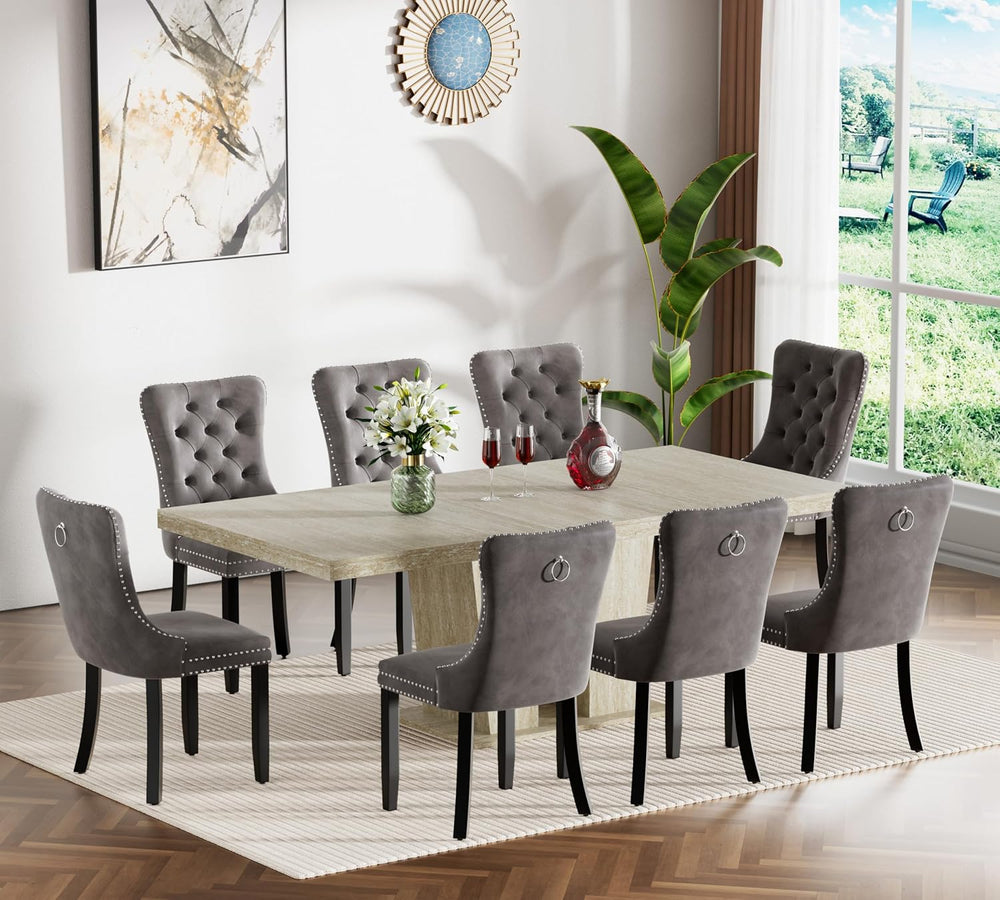 Extendable Dining Room Table for 6 8 10, 78.74" Modern Faux Travertine W...