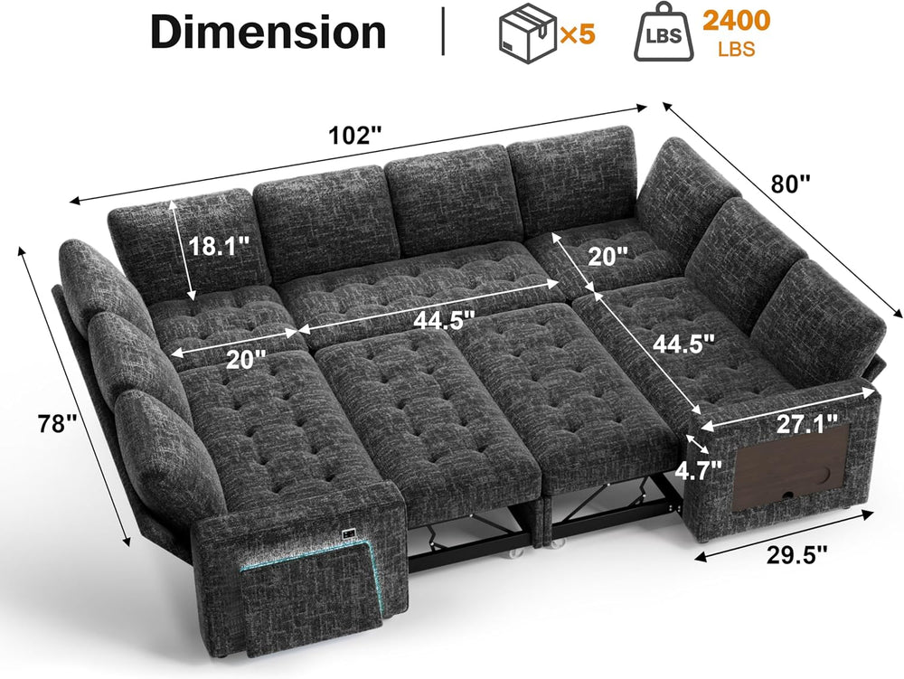 Vipbear 8 Seat U Shaped Modular Sectional Sleeper Sofa with Pull Out Bed/Recl...
