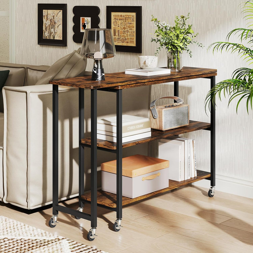 NAFORT 360° Rotating End Table with 6 Swivel Casters, Multi-Purpose Sofa Side...