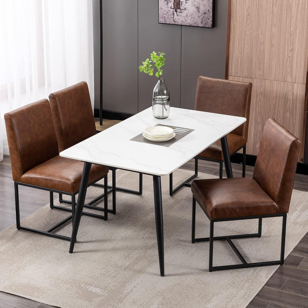 BESTANO Modern Dining Chairs Set of 4, Brown PU Leather Upholstered Kitchen &...