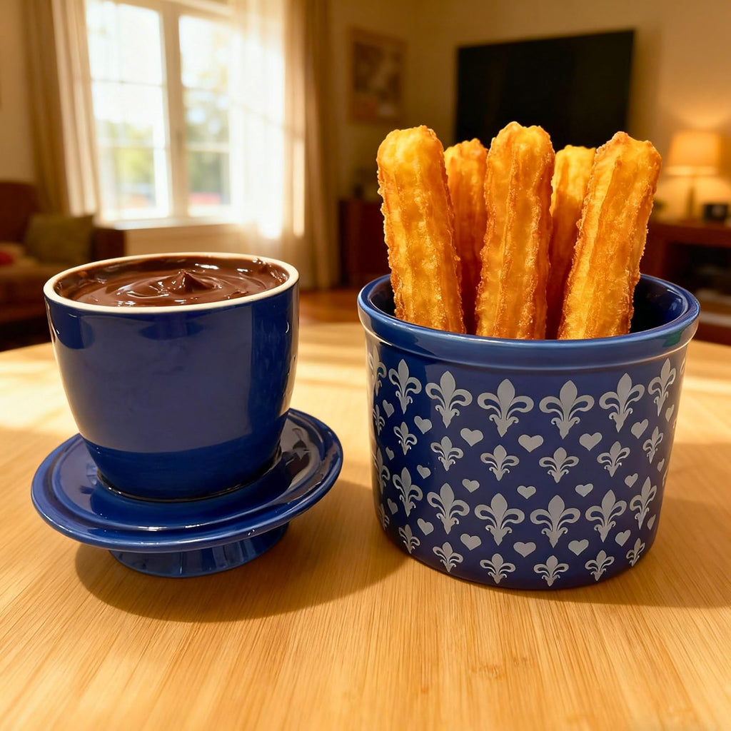 Butter Crock with Lid for Countertop, Butter Keeper Crock with Water, French Butter Dish Ceramic, Butter Holder with Lid for Spreadable Butter, Butter Container for Counter (Blue Fleur, Navy)