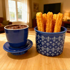 Butter Crock with Lid for Countertop, Butter Keeper Crock with Water, French Butter Dish Ceramic, Butter Holder with Lid for Spreadable Butter, Butter Container for Counter (Blue Fleur, Navy)