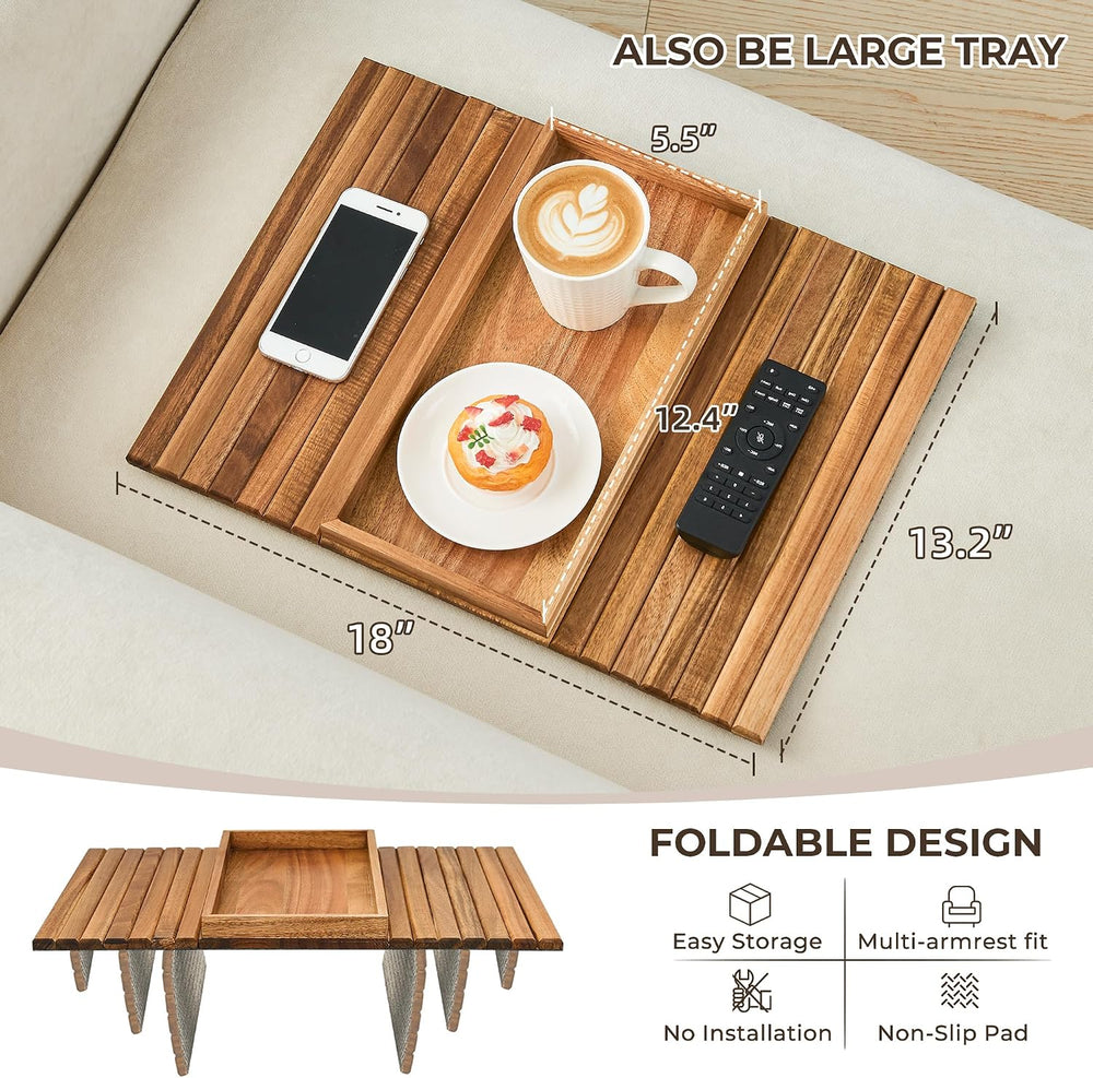 LOVYANXUE Acacia Wood Sofa Arm Tray, Foldable Couch Armrest Table with Anti-S...