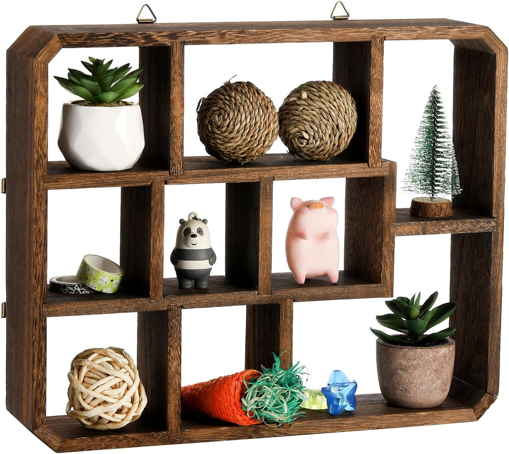 Frcctre Rustic Shadow Box Display Shelf, 9 Compartments Wood Hanging Display ...