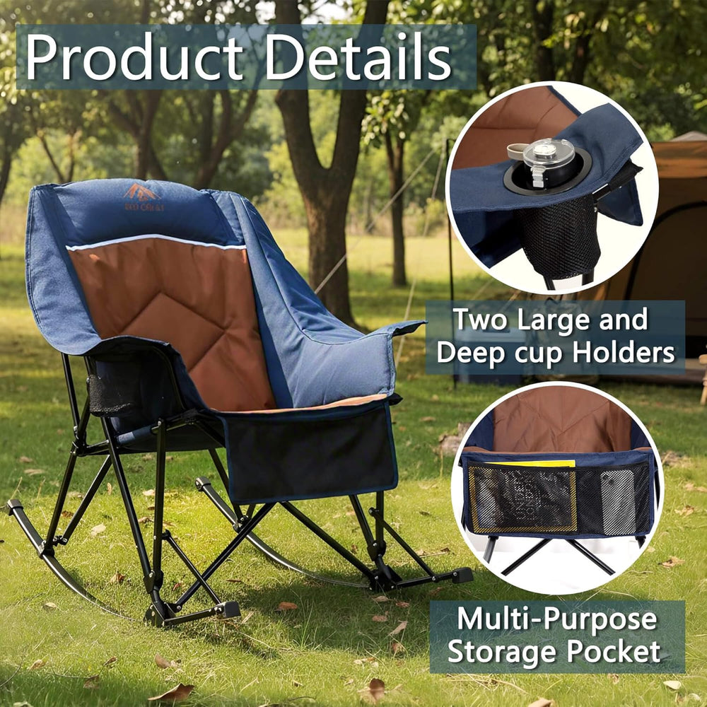 400lbs Rocking Camping Chair, Oversized Heavy Duty XL Folding Rocker for Adul...