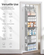 STORAGE MANIAC Over the Door Organizer 6-Shelf Closet Hanging Storage with 14 Mesh Pockets, 66lbs Capacity Clear Deep Pockets Behind Door Storage for Nursery, Bathroom, Bedroom, 1 Pack Grey
