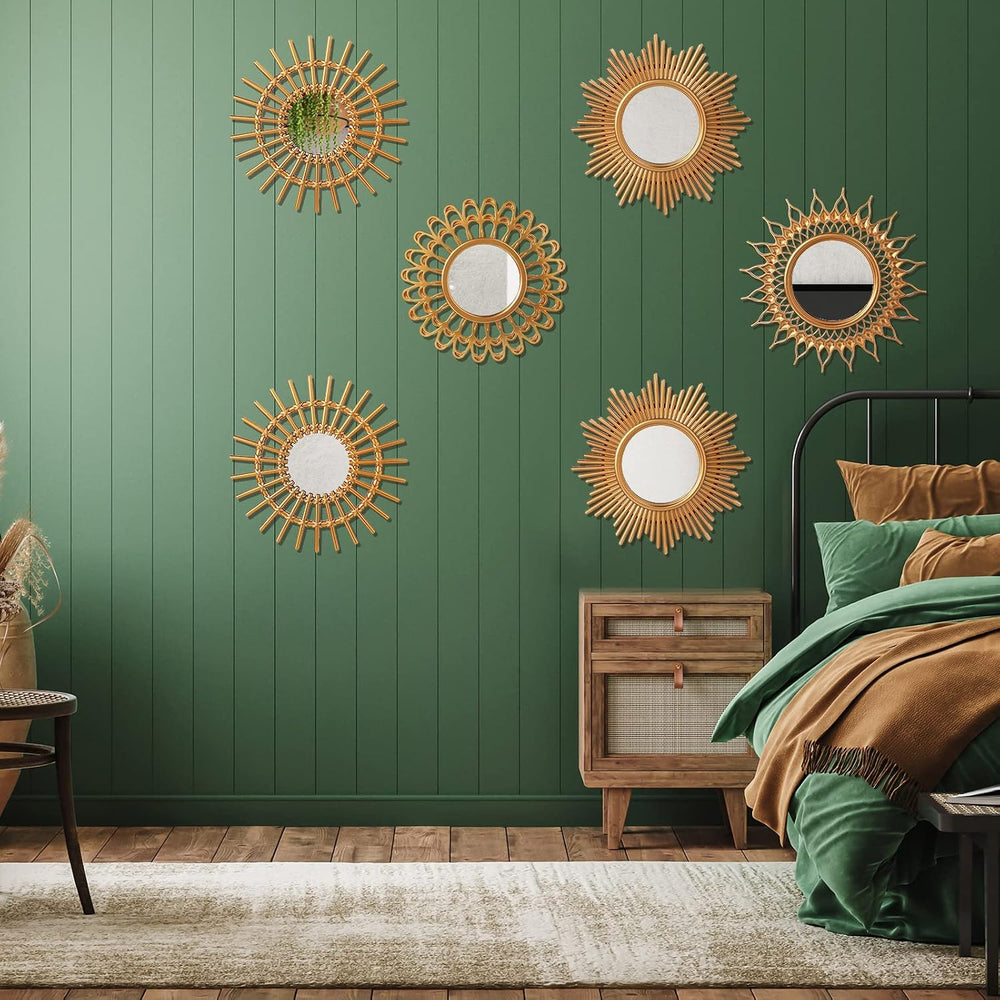Namalu 6 Pcs Sunburst Round Mirror for Wall Decor, Classic, Gold
