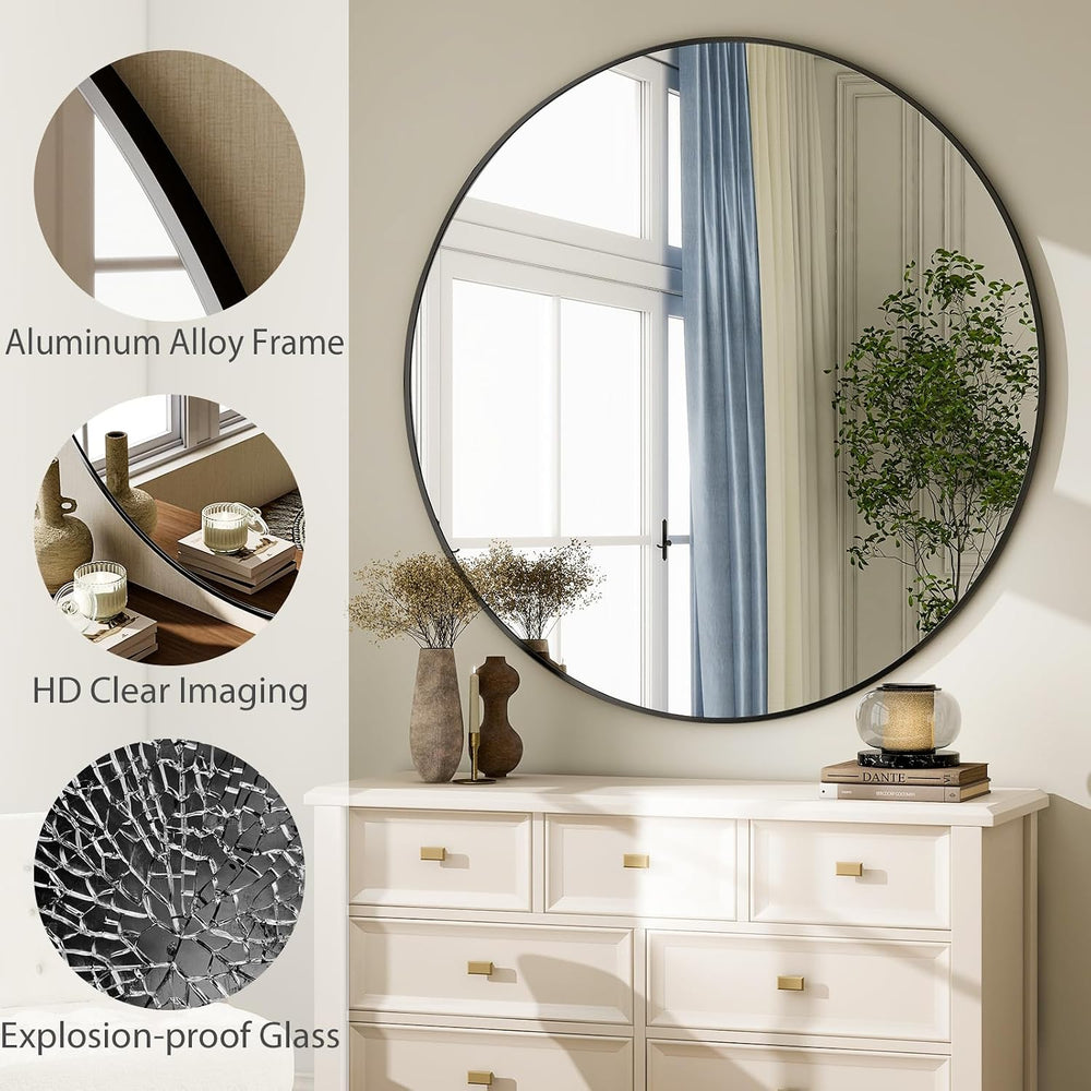 HARRITPURE 48 Inch Round Mirror Black Circle Bathroom Mirror
