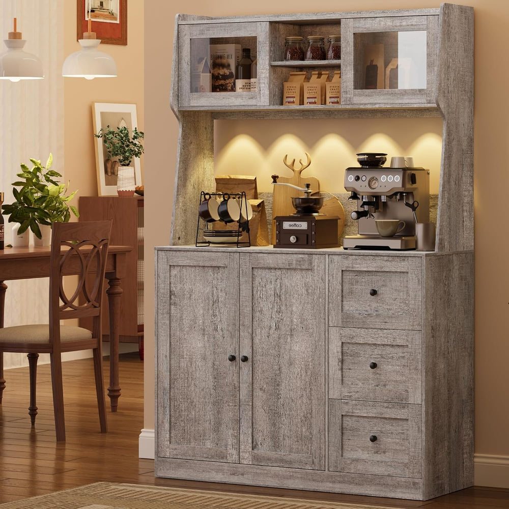 67'' Tall Kitchen Pantry Cabinet with Microwave Shelf, Sideboard Hutc...