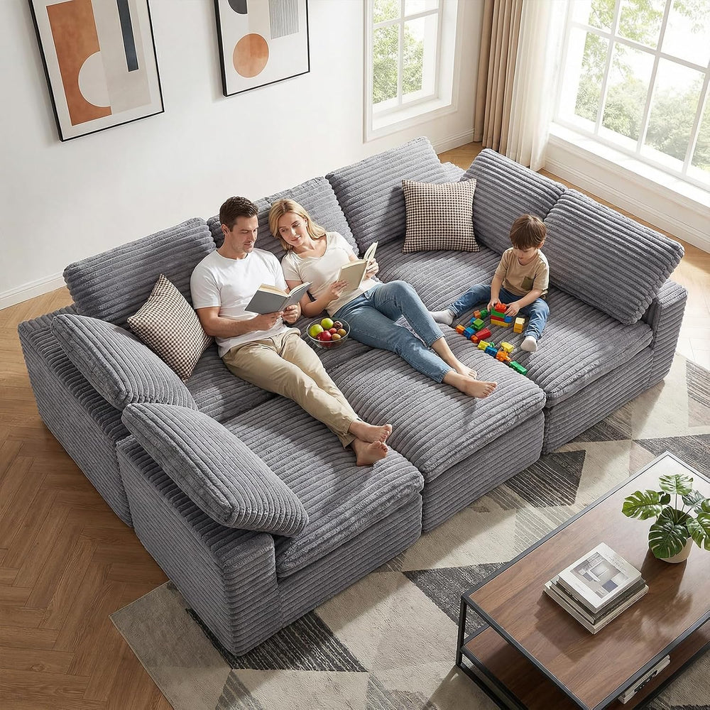 KKL 118" Modular Sectional Large Sofa Bed, Cloud Sectional Couch with Ot...