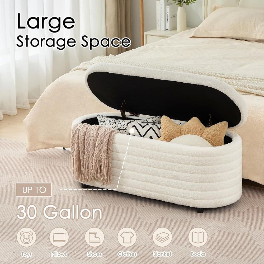 45.5" Storage Teddy Ottoman Bench Upholstered Fabric Bench Hidden Storag...