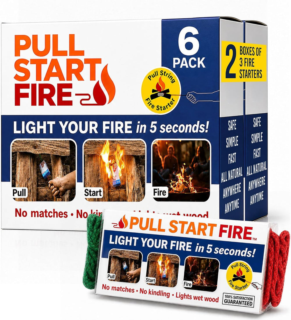 Starter, Pull String, No Matches, Lights Wet Wood, 6 Pack