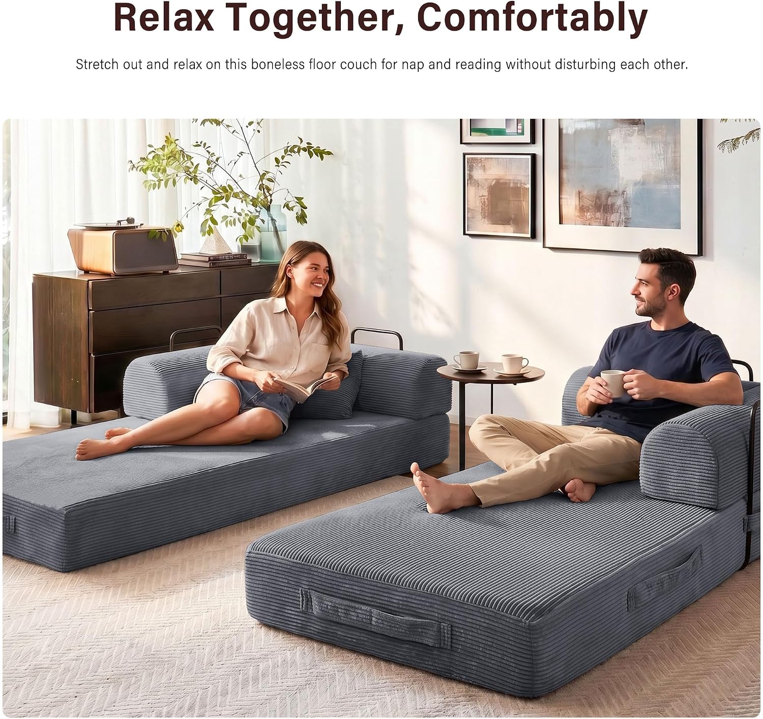 79" Convertible Sofa Bed, Boneless Sleeper Futon Couch for Living Room | 5-in-1 Sleeper Sofa, Boneless Pull Out Couches with Soft Corduroy, No Assembly Required, Apartment Friendly, Dark Grey