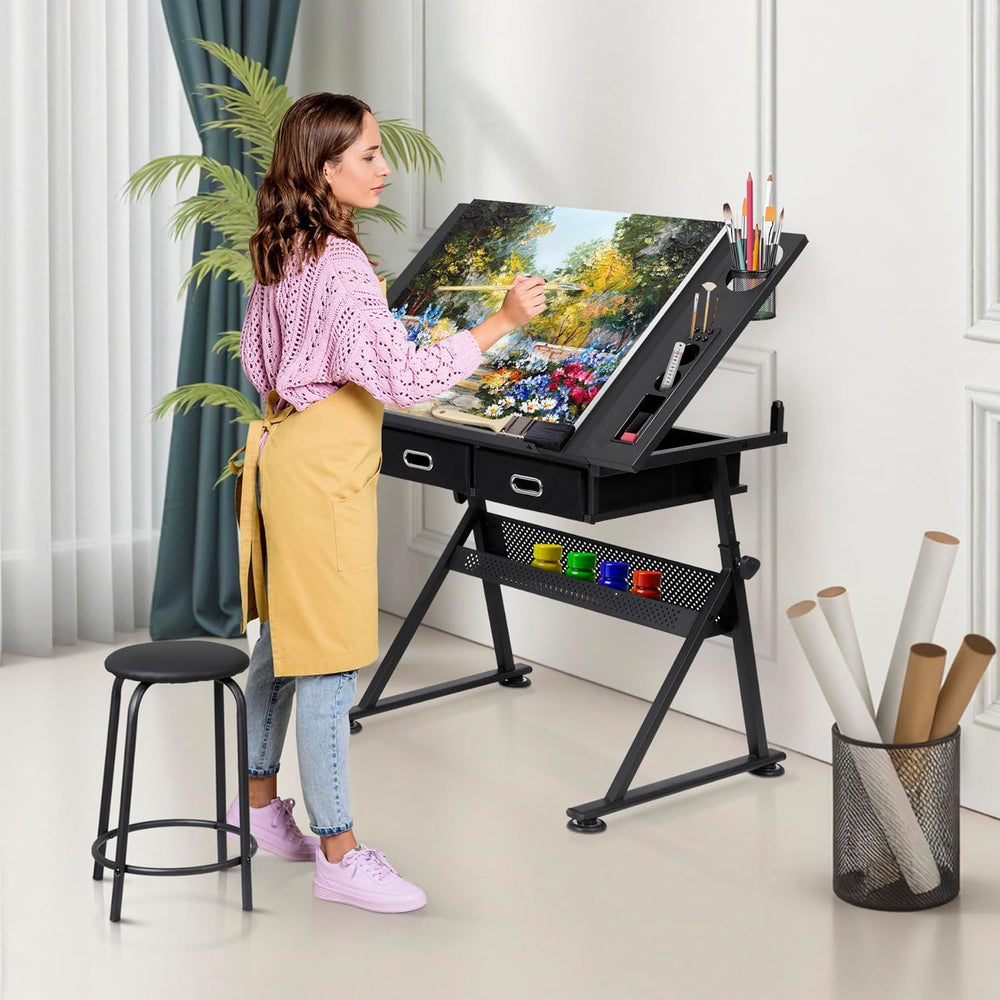 LEMY Drafting Table Art Desk, Height Adjustable Drawing Table Tilting Tableto...