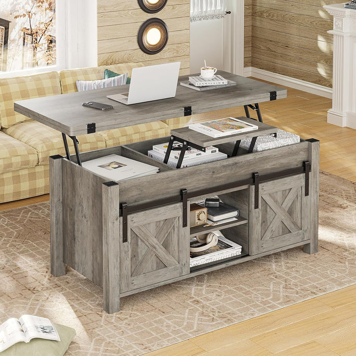 SEDETA Farmhouse Lift Top Coffee Table with Storage and Hidden Compartment