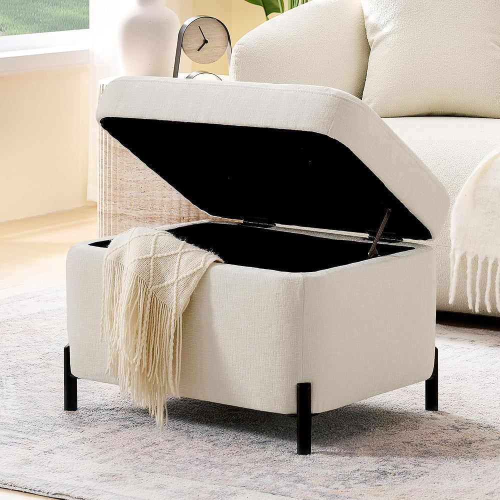 Zihanhome Chenille Storage Ottoman with Lift-Top Lid, Upholstered Ottoman Ben...