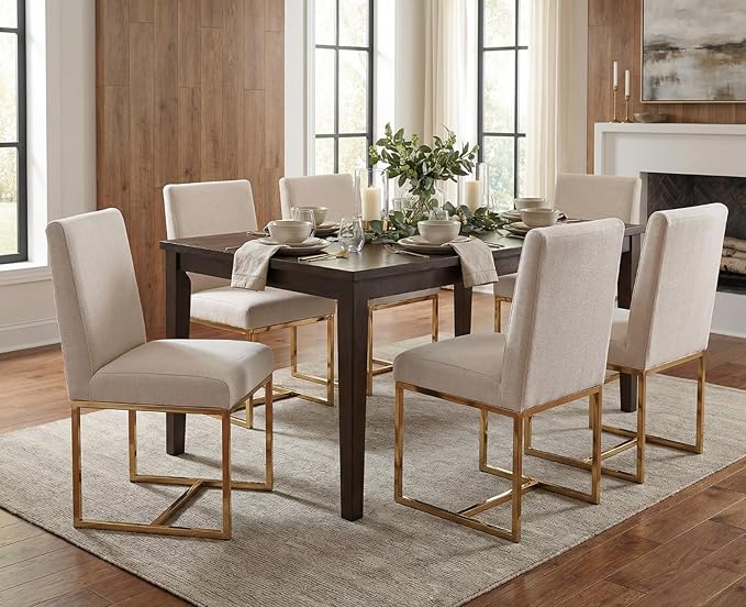 CIMOTA Modern Dining Chairs Set of 6, Upholstered Dining Room Chairs Armless Guest Side Chair with Gold Base for Dining Room/Kitchen, Beige, 6PCS