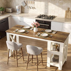Tribesigns 62" Kitchen Island with Storage, Stationary Island Table | 2-Tier Open Storage Shelves, X-Frame Structure, Counter Height Table for Kitchen, Dining Room, Rustic Brown & White