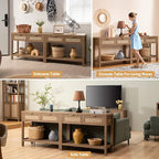 SICOTAS Console Table Set of 2 - Boho Entryway Table with Rattan Drawers, Rattan Console Table with 2 Tier Shelf, Narrow Long Sofa Tables for Living Room, Entry Table for Hallway, Foyer