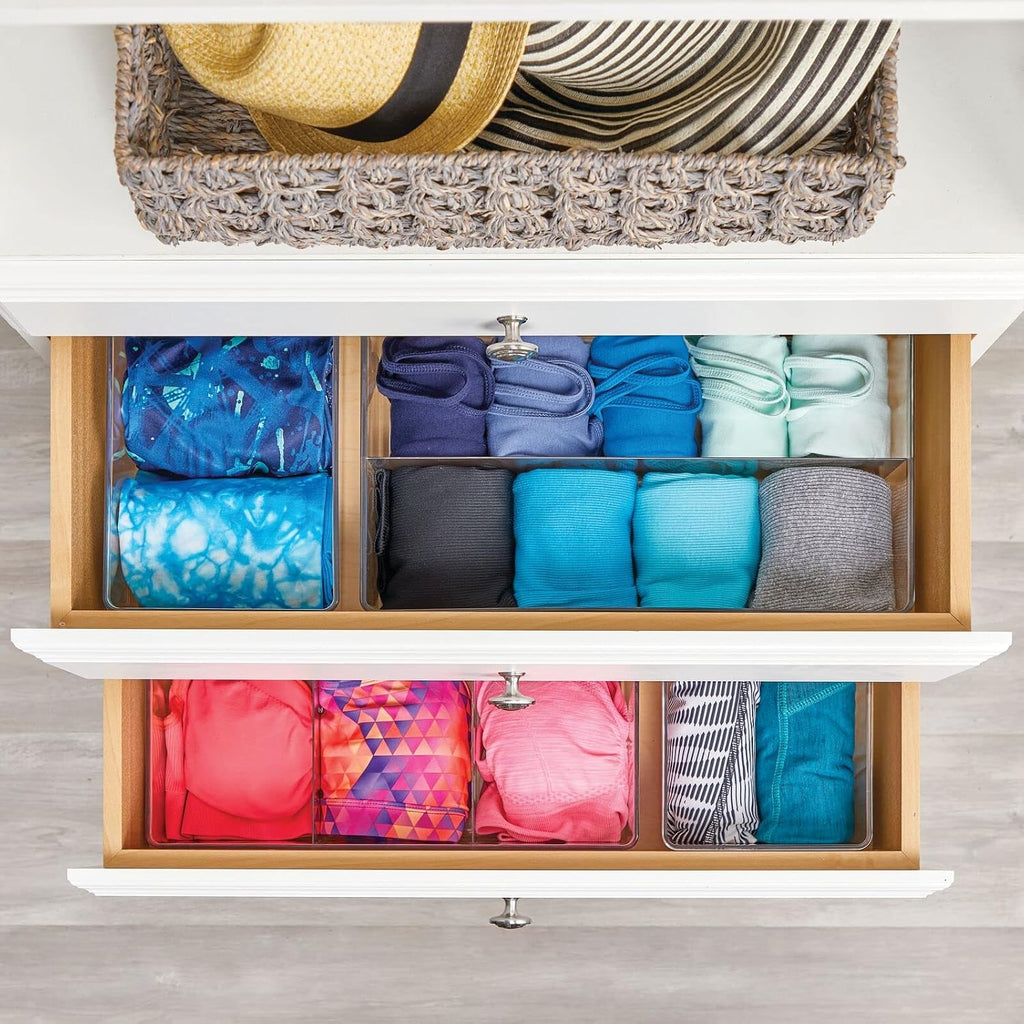 mDesign Plastic Drawer Organizer Box, Long Storage Organizer Bin Container; for Closets, Bedrooms, Use for Leggings, Socks, Ties, Jewelry, Accessories - Lumiere Collection - Clear