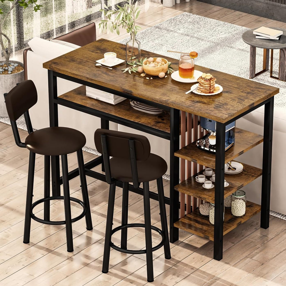 Recaceik 47" Bar Dining Table Set for 2, 3 Piece Bar Table and Chairs Se...