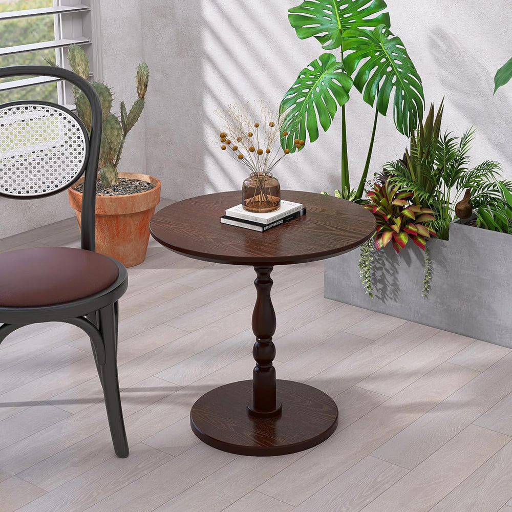 Round Side Table with Pedestal Base, 23.22" Wooden End Table, Coffee Tab...