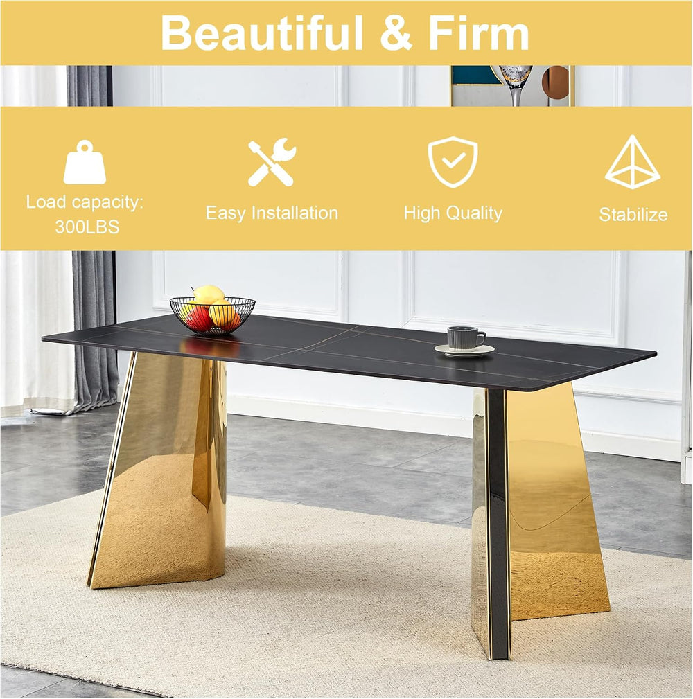TesNus 7 Pieces Dining Table Set,63" Marble Kitchen Room Table with 6 Bl...