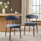 HULALA HOME Dining Chairs Set of 2 Mid-Century Modern Fabric Upholstered Dining Room Chairs Kitchen Side Chair with Open Curved Back, Walnut Rubber Wood Legs, Dinner Chairs for Living Room, Admiral