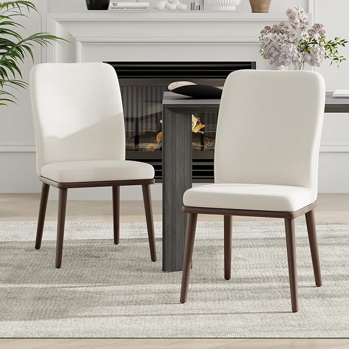 Stylish Dining Chairs Set of 2, Upholstered Parsons Dining Room Chair with Nailhead Trim, Kitchen Room Chair with Thick Cushions and Wood Legs, Modern Contemporary, Beige