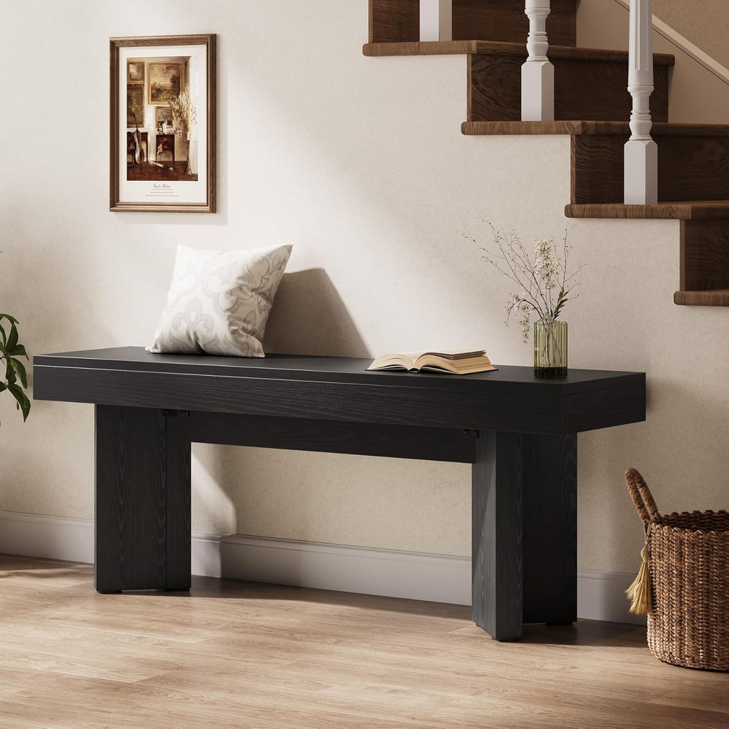 Tribesigns 47" Wooden Entryway Bench | Farmhouse Indoor End of Bed Bench, Long Table Benches Seat for Bedroom, Hallway, Foyer, End of Bed (Black)
