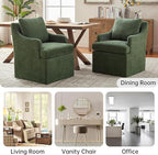 VKNOW Upholstered Dining Chairs Set of 2, Modern Kitchen Chairs Dining Room Chairs with 4 Casters, Chenille Armchair for Bedroom Reading Room Living Room, Green