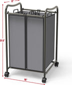 Simple Houseware 2-Bag Heavy Duty Rolling Laundry Sorter Cart, Dark Gray – 2 Section Removable Bags and Lockable Wheels for Laundry Room Organization