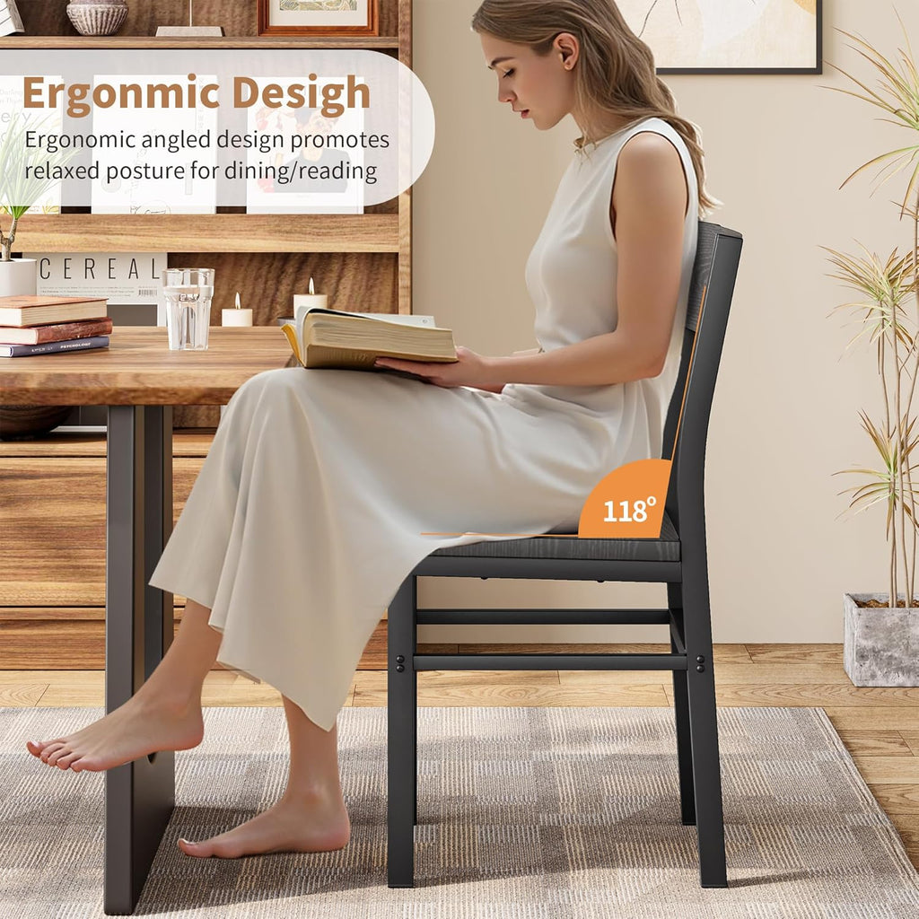 MECHYIN Dining Chairs Set of 4, Rustic Wood Dining Room Chairs with Thickened and Strengthened Metal Steel Frame & Slat Back, Modern Farmhouse Chair for Kitchen, Dining Room (4, Dark Black)