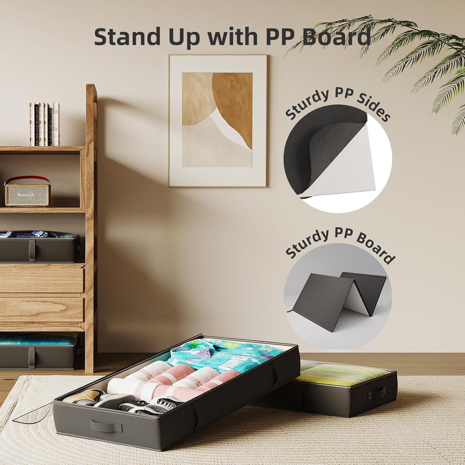 2-Pack Under Bed Storage, 6 Inches Tall Closet Organizers and Storage Bins with Sturdy Sidewalls/Bottom/4 Handles, Black