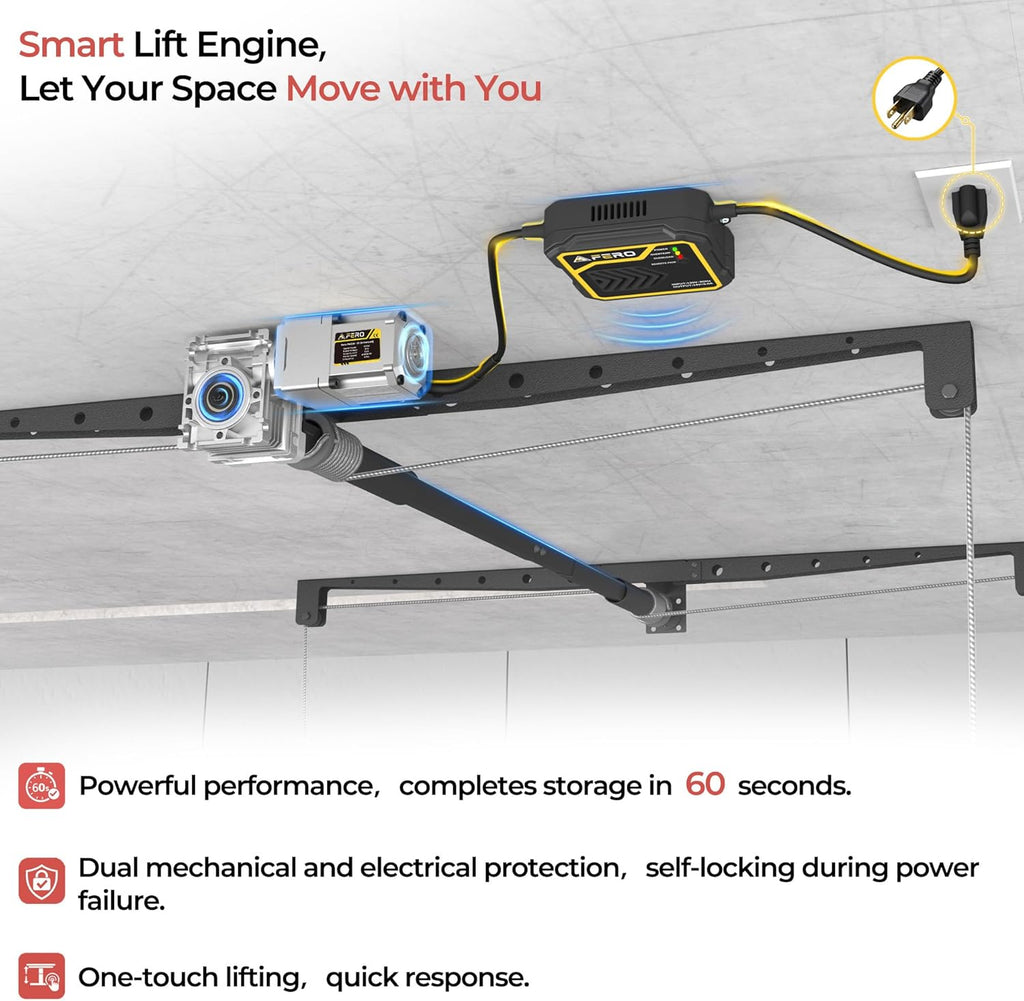 Motorized Garage Ceiling Storage Racks with Remote Control, 4x4 FT Overhead Garage Storage Rack, Heavy-Duty Lift Storage System, Space-Saving Hanging Shelves, 250 Lbs Capacity