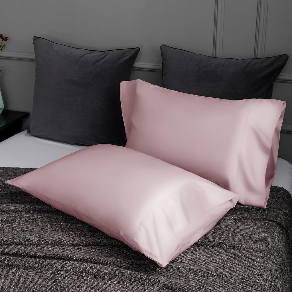 TELUS Pillow Cases Queen Size 2 Pack, Bamboo Rayon & Lyocell Pillowcase with Envelope Closure, Cooling Breathable Pillow Cover for Hot Sleeper & Night Sweats, 20x30 inch, Light Pink