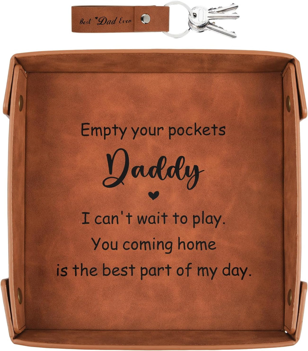 Daddy Gifts for Fathers Day, Dad Gifts from Daughter Son - Premium PU Leather Empty Your Pockets Daddy Tray - Best Dad Ever Gifts for Fathers Day
