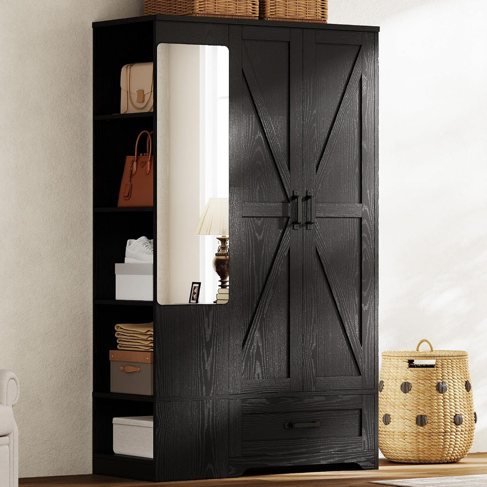 LIKIMIO Armoire Wardrobe Closet 70 Inches, Large Storage with Mirror, 2 Doors...