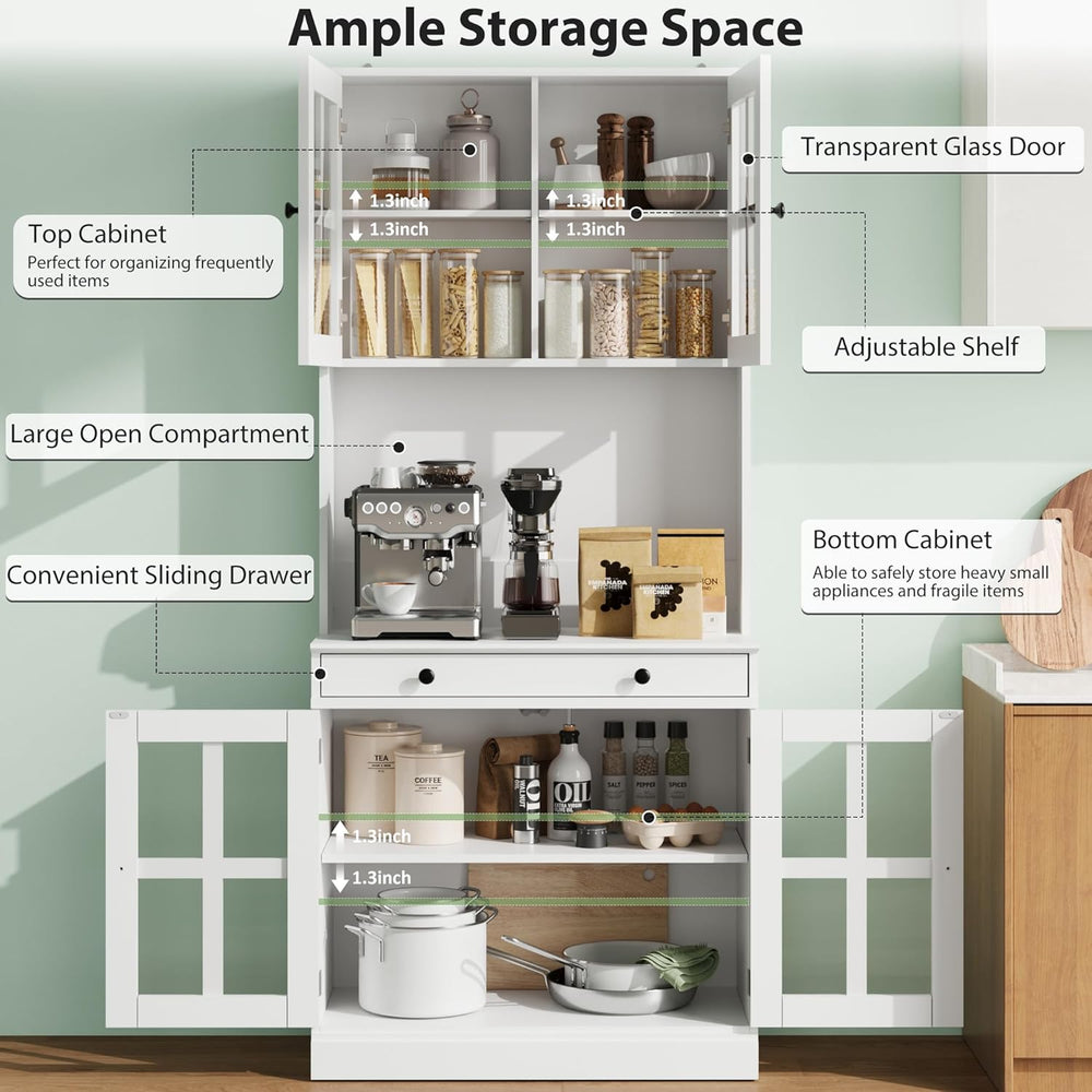 Garvee 72 Inch Kitchen Pantry Cabinet with Glass Doors, Drawer and Adjustable...