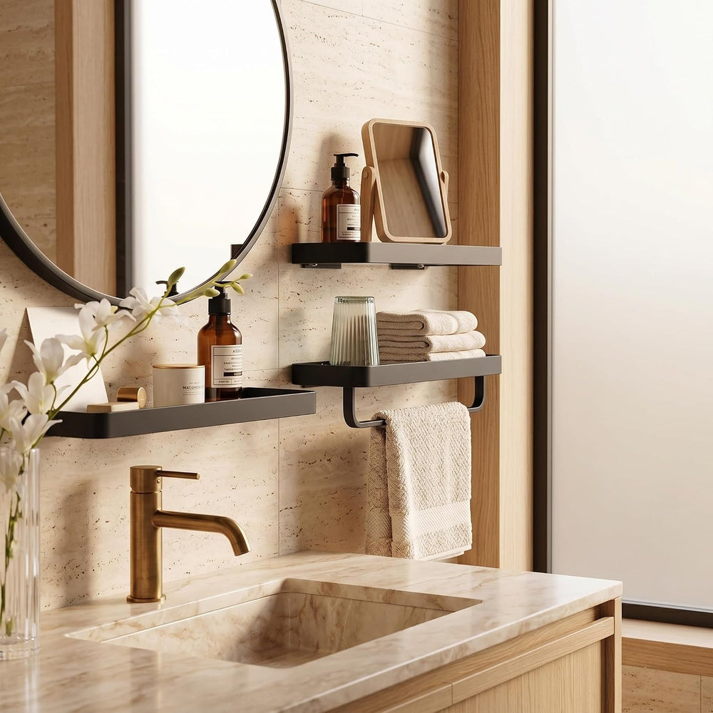 VOLPONE Bathroom Wall Shelf Black Glass Shelves 15.7in Bathroom Shelves with ...