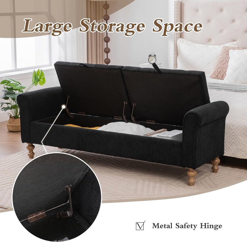 Chifee & Vingol 65" Storage Ottoman Bench Upholstered End of Bed Ben...