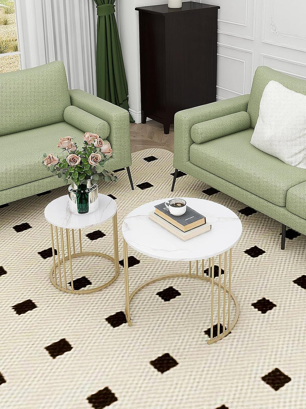 Nesting Coffee Table Set of 2, Round Table, Morden End Side Table Night Stand...