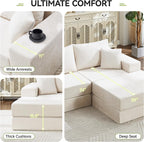 79" Boneless Cloud Loveseat Sofa Couch, Modular Foldable Floor Sofa with Ottoman, Chenille Lounge Convertible Sofa Bed for Living Room, No Assembly, Beige