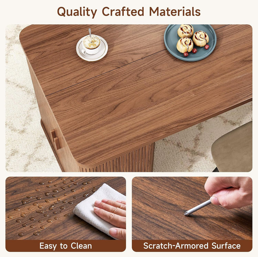 ONBRILL 61 Inch Fluted Kitchen Island with Storage Walnut | Counter Height Ta...