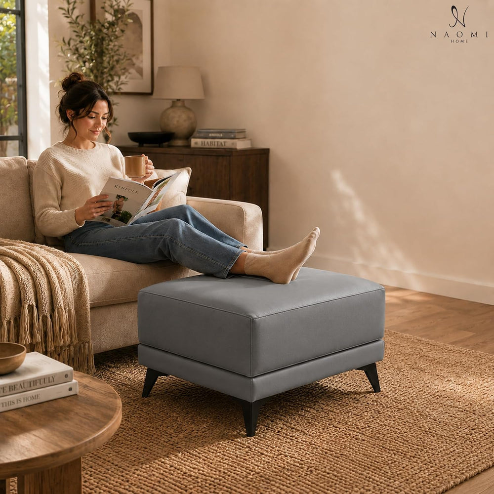 Naomi Home Dora 29.5" Square Ottoman | Synthetic Leather Footstool, Couc...