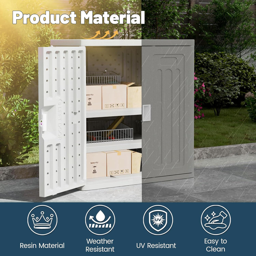 Amopatio Outdoor Storage Cabinet with 2 Shelves, Resin Storage Cabinet Waterproof Plastic Storage Shed - Outdoor Patio Tools, 19.7" D x 29.5" W x35.4 H, Gray