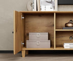 WAMPAT Modern TV Stand and Bookcase Set, Mid-Century Entertainment Center with Bookshelves and Cabinets for 75" TVs, Wood Media TV Console w/Adjustable Shelves for Living Room Bedroom, Oak Brown
