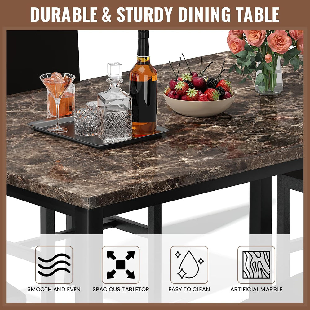 Hooseng 5 Piece Dining Table Set for 4, Faux Marble Kitchen Table with Uphols...