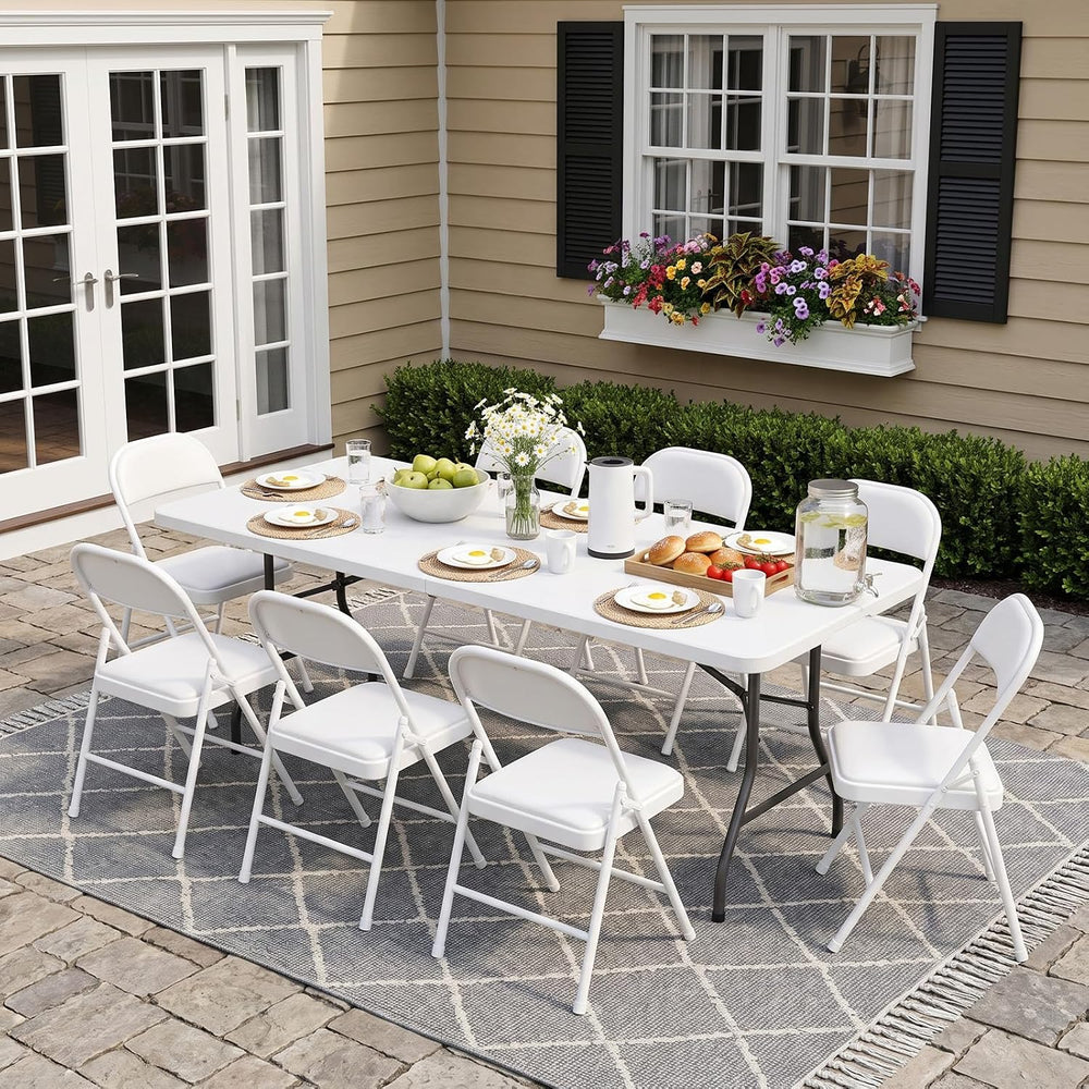 6FT Folding Table, Heavy Duty Plastic Fold-in-Half Utility Table with Handle,...