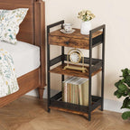 FAVOOSTY Bathroom Ladder Shelf, 3-Tier Bathroom Floor Storage Shelf with Drawer, Freestanding Towel Shelf, Bookcase End Table Open Shelving Unit for Living Room,Balcony, Rustic Brown